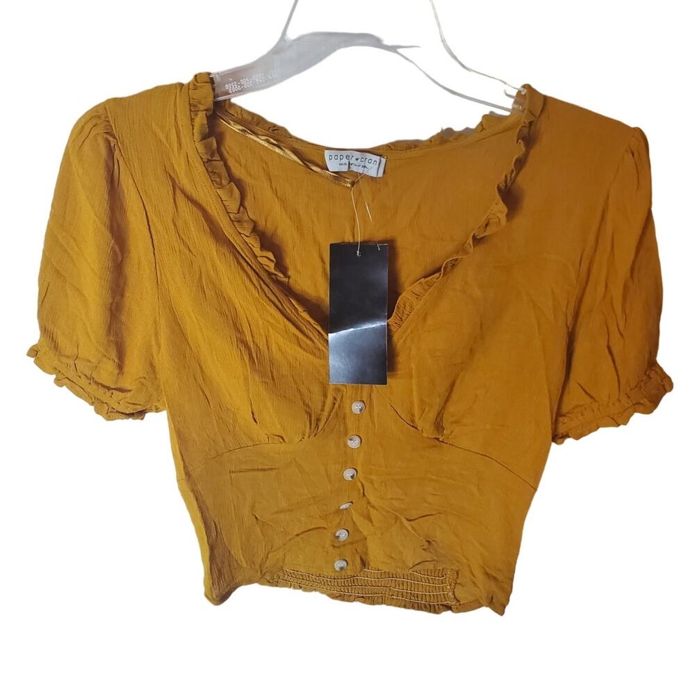 Paper Crane Bronze/Orange Puff Sleeve Crop Top, NWT, Small